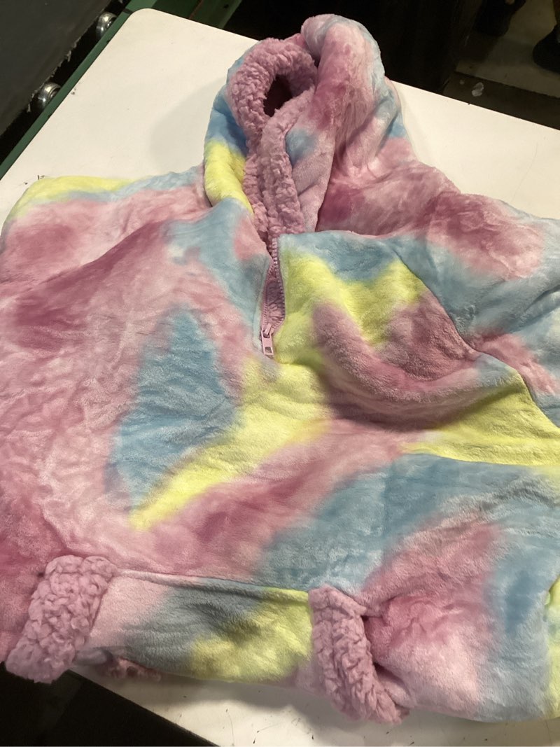 Condition photo showing Good Condition for giggling getup wearable blanket hoodie for adults gifts for teen girls sister women sherpa fleece printed hooded blanket sweatshirt warm cozy with pocket & sleeves cotton candy tie dye