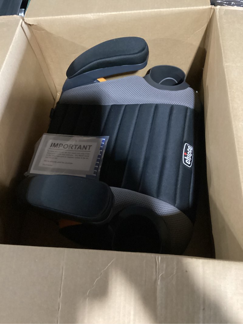 Condition photo showing New/Like New for chicco gofit backless booster car seat without latch attachment, travel booster seat for car, portable car booster seat for children 40-110 lbs. | shark/black/grey gofit shark/black/grey