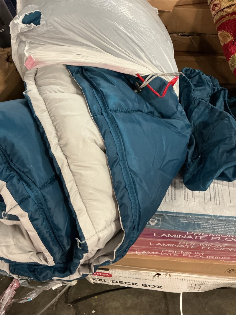 Condition photo showing As Is for ozark trail 35°f cool weather rectangular sleeping bag with recycled polyester and zip shield