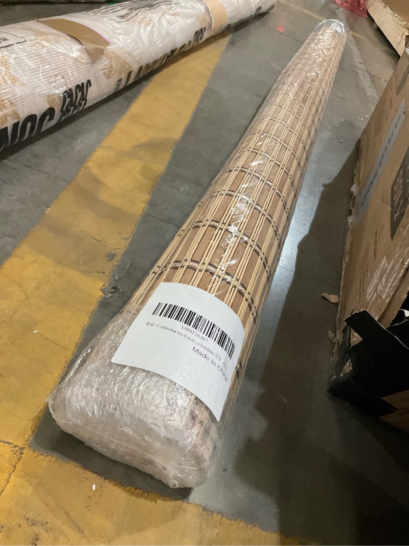 Condition photo showing Good Condition for alimoo cordless bamboo roman shades, natural bamboo lift up blinds for indoor windows, light filtering roman shades for home installation, 72" w x 72" l light brown 72"w x 72"h