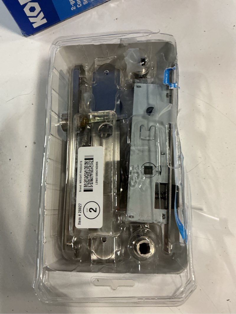 Condition photo showing As Is for serenade mortise keyed lever mount latch with deadbolt for screen and storm doors, satin nickel