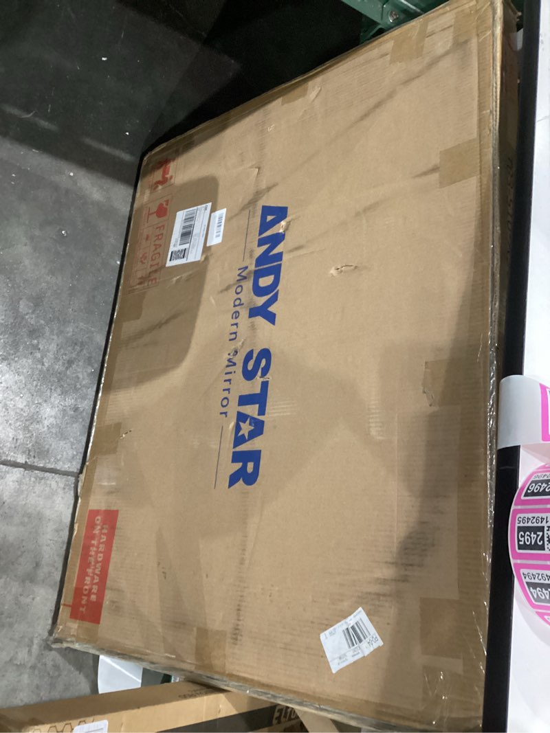 Condition photo showing New/Like New for ANDY STAR Arched Mirror, 20 x 30 Inch Gold Bathroom Mirror in Stainless Steel Metal Frame, Arch Top Rounded Corner 1 Inch Deep Set Design Wall Mount Hangs Vertical Brushed Gold 30"L x 20"W