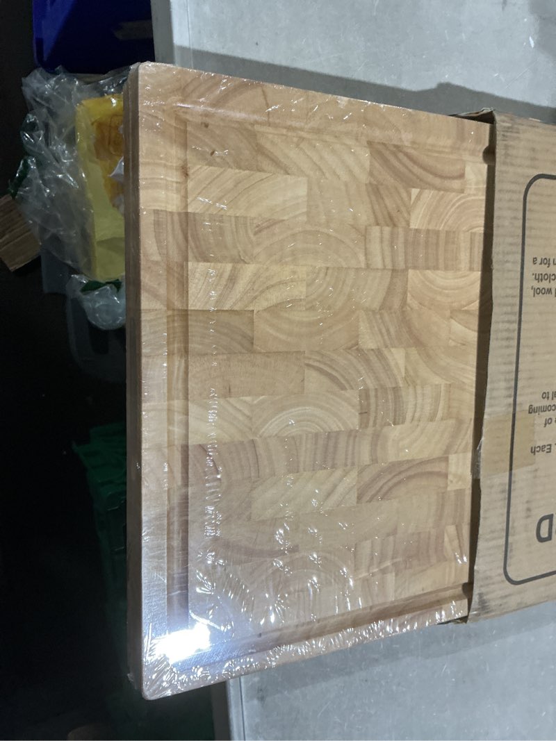 Condition photo showing Good Condition for end grain cutting board (20 x 15 x1.5 inch) extra large & thick, end grain built-in compartment and juice canal, heavy duty chopping board, thick carving board for bread fruits meat