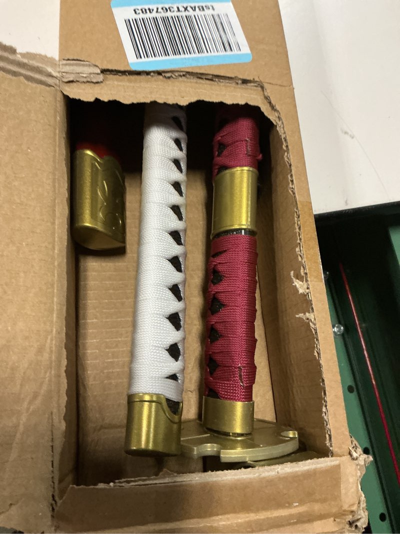 Condition photo showing As Is for cold blade katana sword - 41 inches katana replica with holster belt and display stand - sword with authentic design 3 piece-kitetsu+yubashiri+wado ichimonji