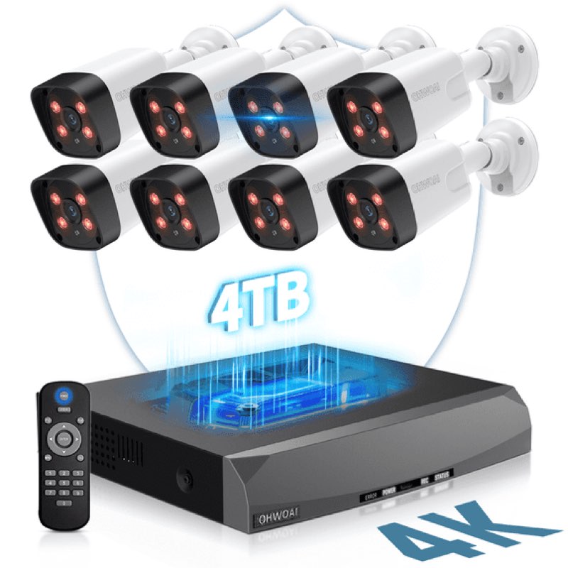 OHWOAI 4K POE Security Camera System, 8 Wired Cameras with 2 Way Audio, POE Cameras for Home Security, NVR Video Surveillance Systems 