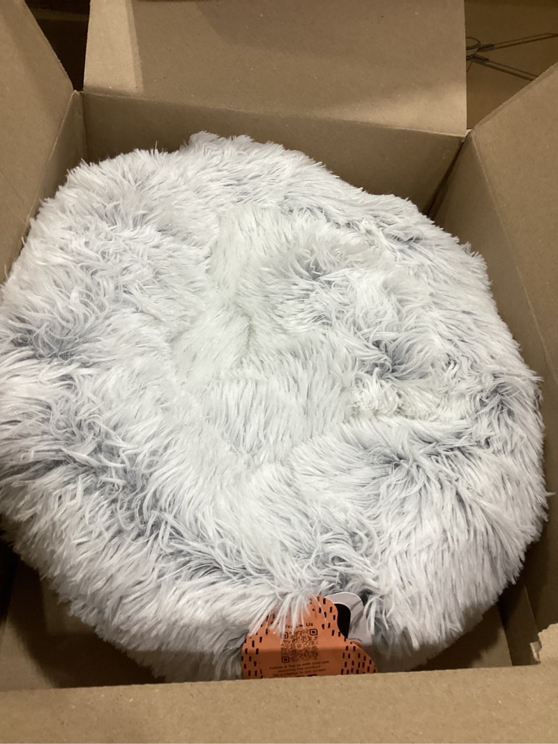 Condition photo showing Good Condition for best friends by sheri original calming donut dog and cat bed, shag faux fur, frost gray, xs (18in x 18in) - anxiety relief for pets up to 10 lbs frost shag x-small