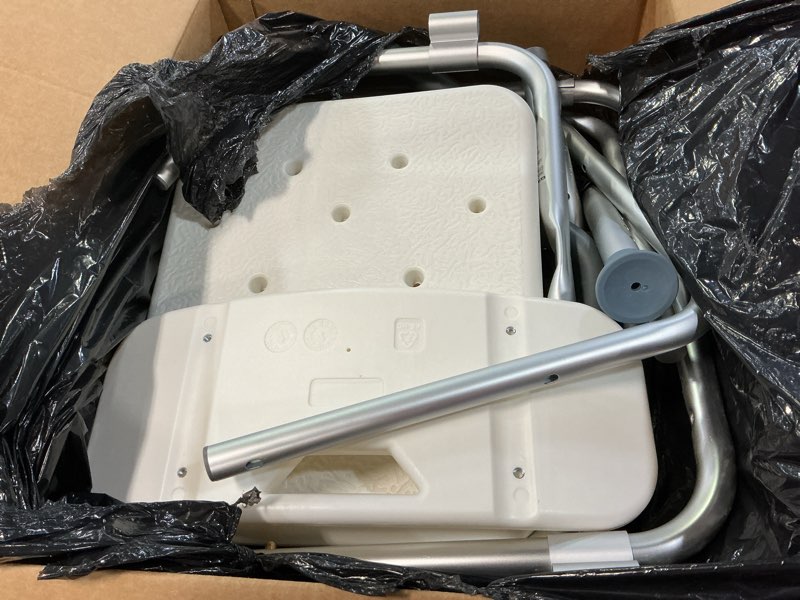 Condition photo showing Good Condition for medline shower chair for elderly, seniors, adults & disabled - heavy duty shower seat with padded arms and back for inside shower, adjustable height bath stool for bathtub, 350 lb, slip resistant white