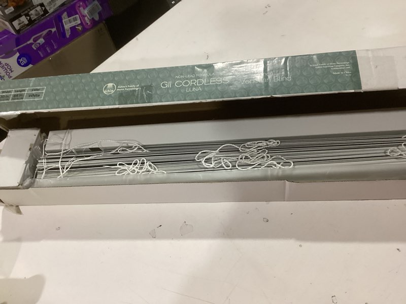 Condition photo showing Good Condition for Cordless Room Darkening Venetian Blind - 30 Inch Width, 64 Inch Length, 2" Vinyl Slat Size - White - GII Luna Light Filtering Horizontal Mini Windows Blinds for Interior by Achim Home Decor 30"W x 64"H White