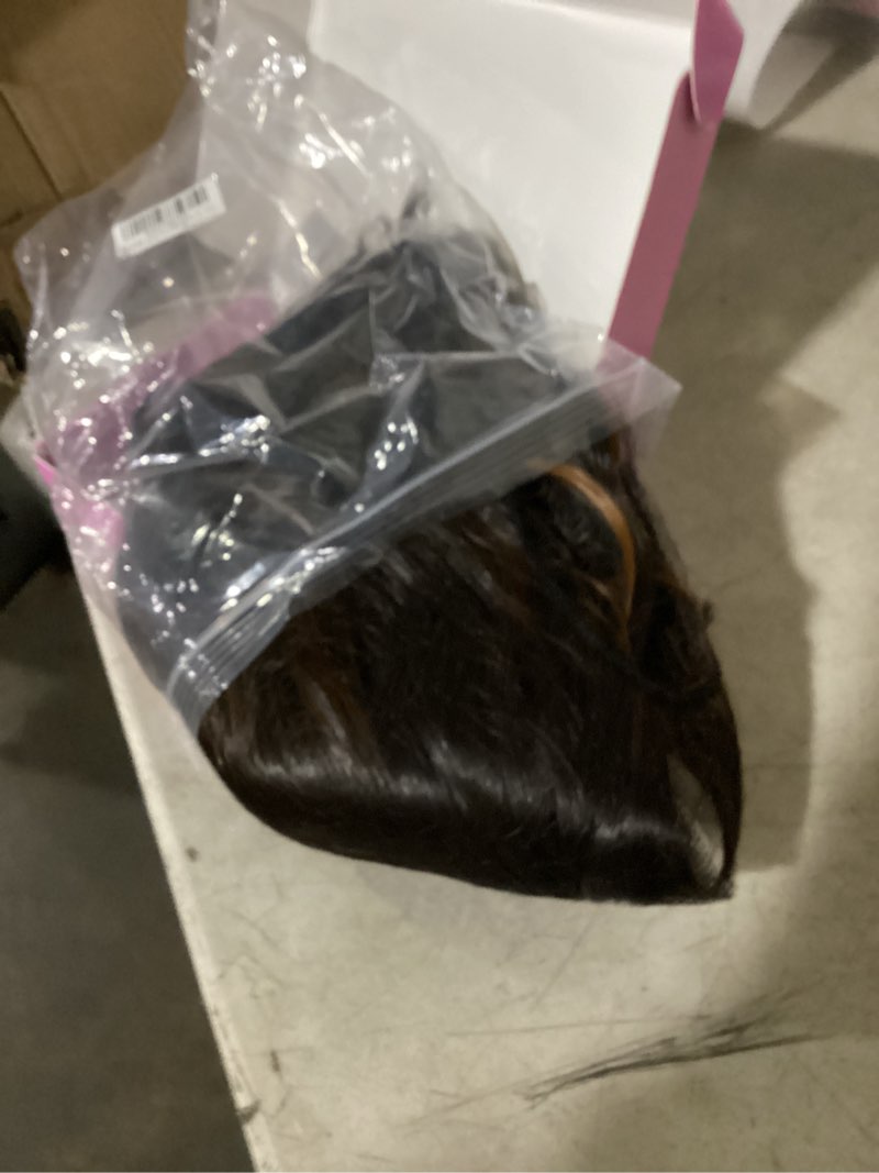 Condition photo showing New/Like New for aisi hair 14 inch highlights caramel brown wigs for women - shoulder length wave wig with pre-cut lace hairline, middle part natural wavy bob synthetic heat resistant fiber for daily and party highlights caramel brown 14 inch