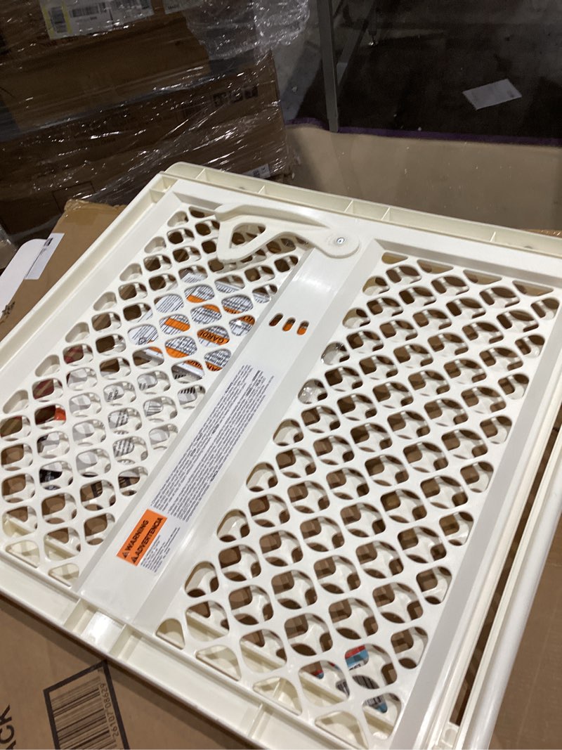 Condition photo showing Good Condition for toddleroo by north states 42” wide supergate ergo baby gate, made in usa: for doorways or stairways. includes wall cups. pressure or hardware mount. 26” - 42” wide (26" tall, ivory) (b0065adp4c)