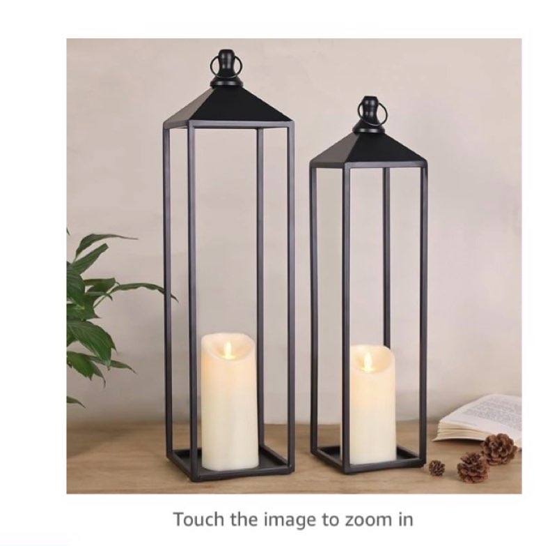 lanterns decorative outdoor indoor, set of 2 black metal candle lanterns christmas lanterns modern farmhouse floor lanterns decorative for home decor, mantle, patio, porch, garden