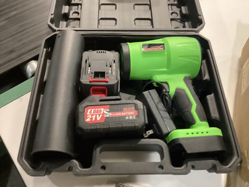 Condition photo showing Good Condition for brushless leaf blower cordless, 980,000rpm, with 2 batteries and charger, adjustable speed, lightweight, handheld electric turbo jet blower portable for patio cleaning, lawn care, yard, leaves, dust green