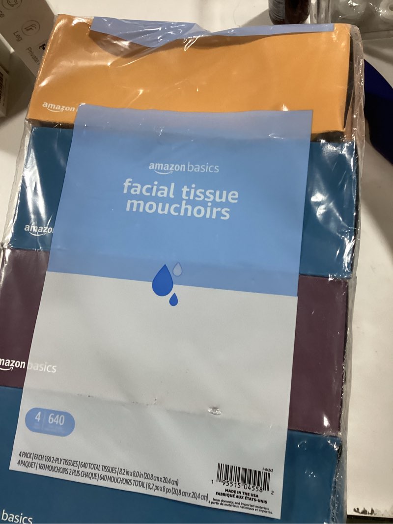 Amazon Basics Facial Tissue, 2-Ply, 160 Tissues per Box, 4 Boxes (640 total) (Previously Solimo)