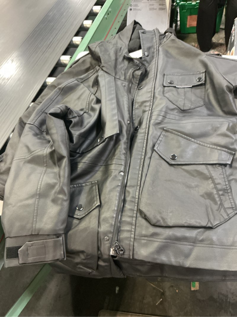 Condition photo showing Good Condition for BEST SOUTH Men's Faux Leather Jacket Long Winter Coat Motorcycle Warm Casual Bomber Hood Black Large