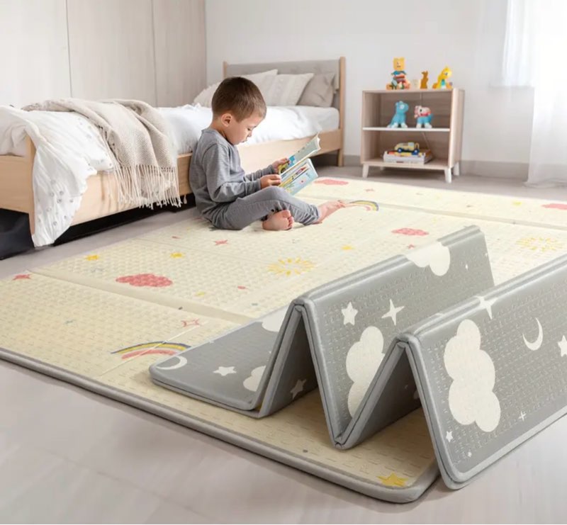 Mallify Extra Large Foldable Play Mat, Reversible Baby Play Mat with Edge Reinforcement, Non-Toxic & Waterproof Baby for Floor, Foam Playmat with Travel Bag, Rainbow, Cloud & Moon, 71"x59"