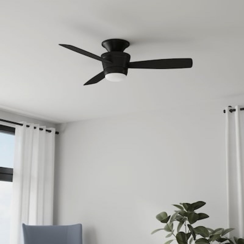 Harbor Breeze Mazon 44-in Matte Black with Black/Driftwood Blades LED Flush Mount Ceiling