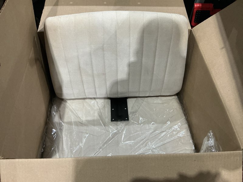 Condition photo showing As Is for giantex criss cross chair with wheels, armless cross legged office chair, fabric adjustable swivel ergonomic desk seat, modern wide makeup task vanity chair for home, beige