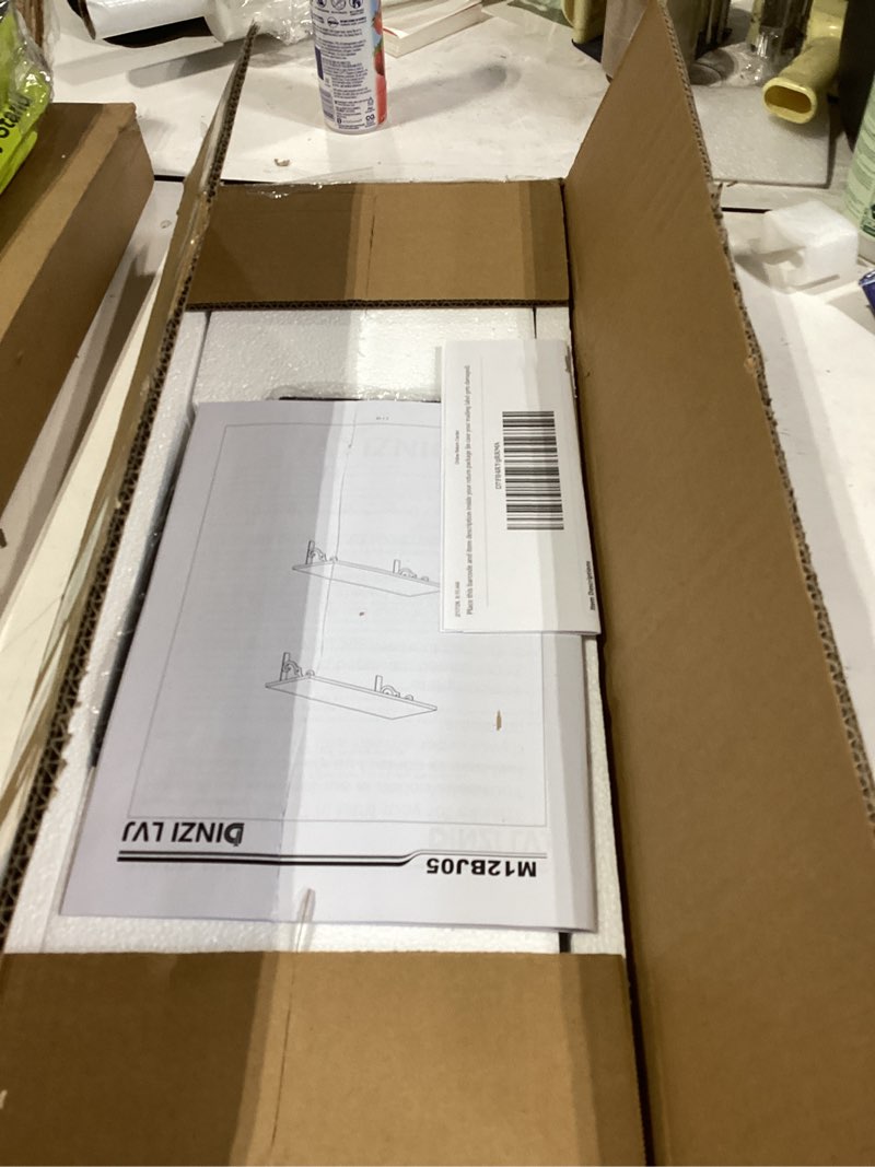 Condition photo showing New/Like New for DINZI LVJ Long Wall Shelves, 23.6" Large Floating Shelves Set of 2, Farmhouse Display Shelf Wall Mounted with Heavy Duty Brackets, Easy Assembly for Kitchen, Bathroom, Bedroom, Balcony, Gray Wash 23.6 Inch Gray Wash