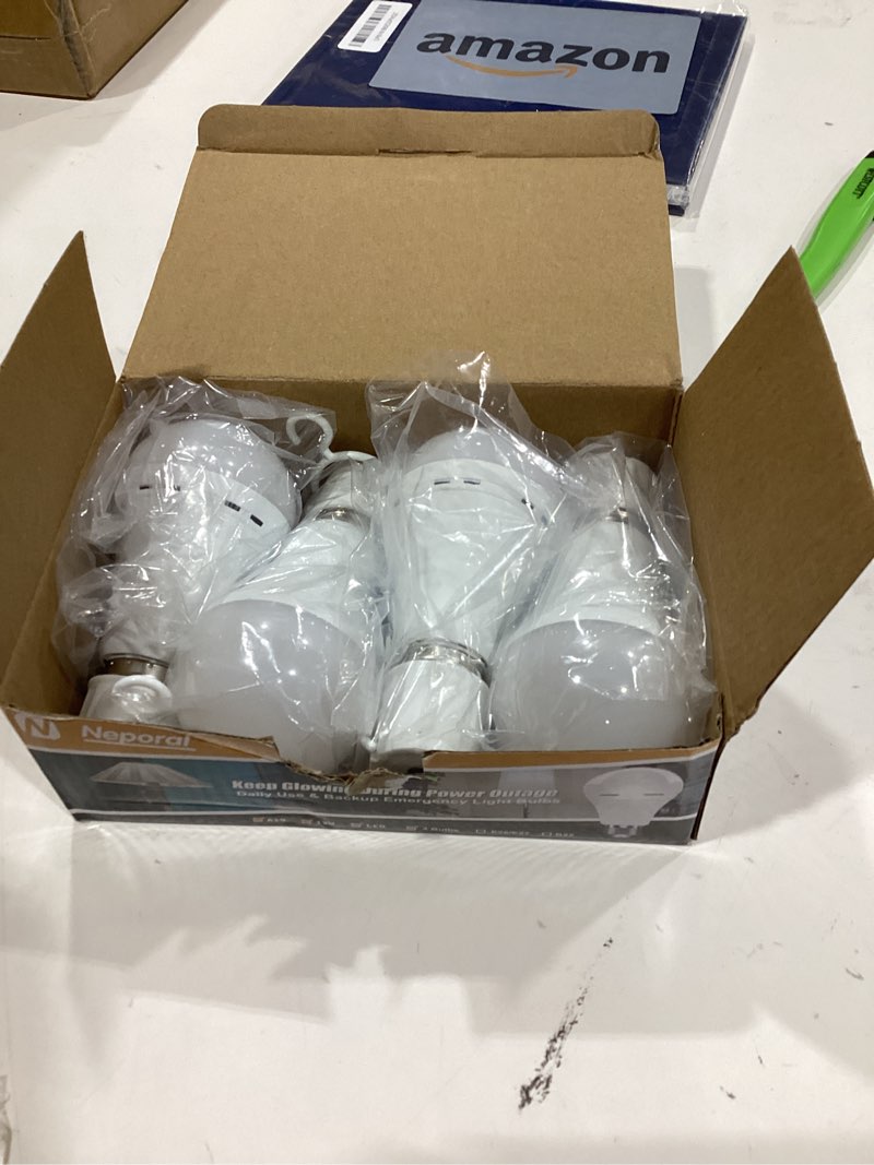 Condition photo showing New/Like New for Neporal LITE PRO Rechargeable Light Bulbs, 2600mAh Large Battery Backup Light Bulbs, Perfect As Emergency Lights for Home, Hurricane Prepareness Item, E26/E27 (Soft White-2600mAh) Soft White 4 Count (2600mAh)