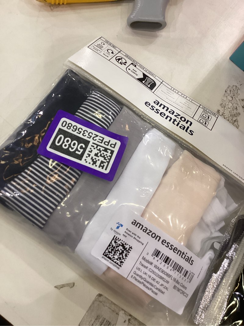 Condition photo showing New/Like New for Amazon Essentials Women's Cotton High Leg Brief 6 Basic Colors/Stripe Large