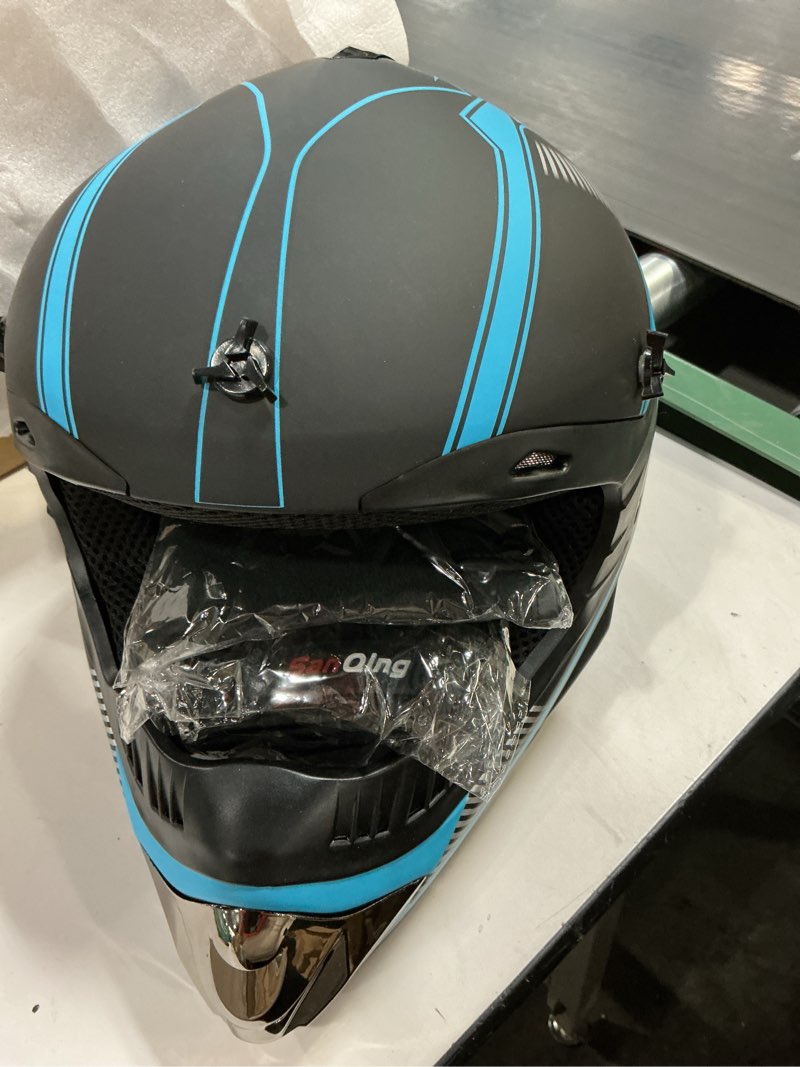 Condition photo showing Good Condition for Motocross Helmet,Adult &Youth Trend Full Face Helmet,ATV Motorcycle Helmet,Dirt Bike Downhill Off-Road Mountain Bike Helmet,DOT Certified,4-Piece Set (Blue, XL)