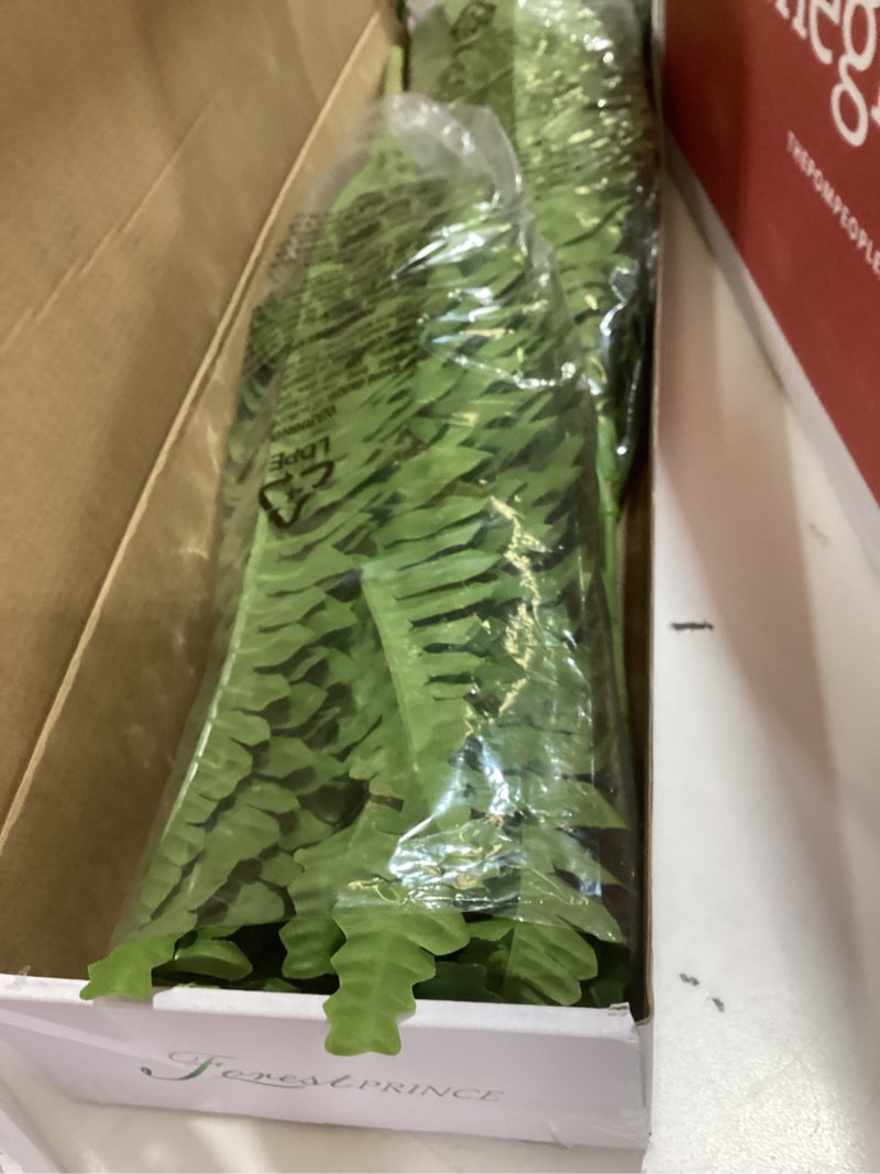 Condition photo showing As Is for 35" ferns artificial bush plants large, 2 artificial boston ferns with 39 fronds for outdoors home decor