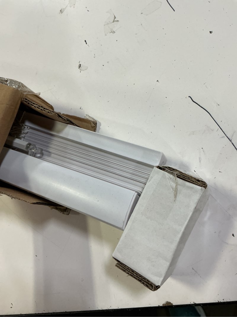 Condition photo showing As Is for chicology mini blinds for indoor windows – 34"w x 48"h, white horizontal vinyl blinds | cordless | easy to install | sleek low-profile fit for doors, offices, kitchens & apartments 34"w x 48"h white (commercial grade)