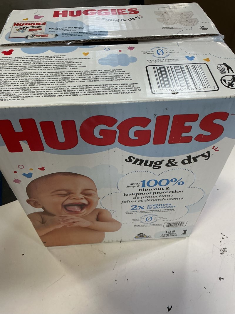 Condition photo showing New/Like New for huggies size 1 diapers, snug & dry newborn diapers, size 1 (8-14 lbs), 128 count, packaging may vary