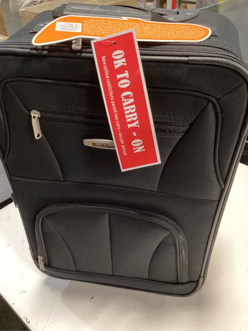 Condition photo showing Good Condition for rockland fashion softside upright luggage set, expandable, black, 2-piece (14/19) 2-piece set (14/19) black