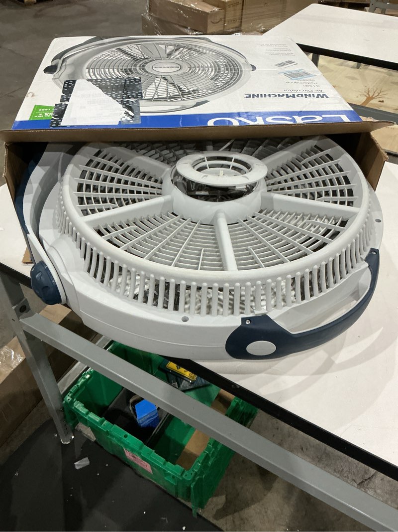 Condition photo showing As Is for lasko wind machine 20  3-speed tilt mechanism floor fan  gray  3300
