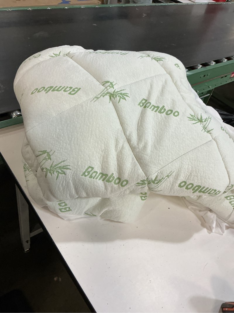 Condition photo showing As Is for ultra soft queen size mattress topper - viscose made from bamboo pillow top mattress pad for back pain relief - naturally cooling for hot sleepers, green green queen