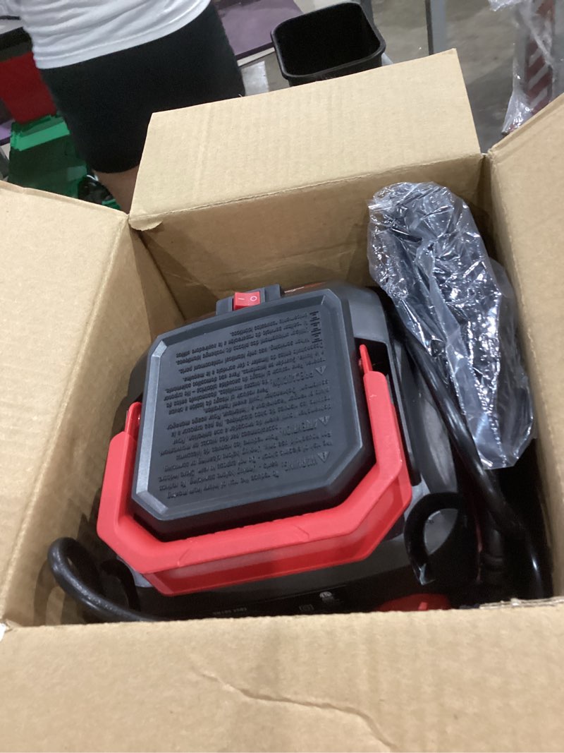 Condition photo showing As Is for hyper tough vh1053502 1.5 gal, 2 hp, corded electric, foam, cloth wet/dry vacuum cleaner for concrete, carpet, hardwood, wood 10 ft hose, black with lightweight, handheld