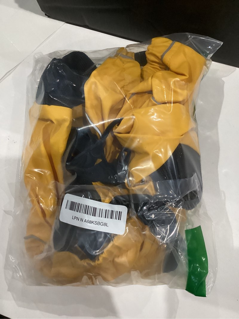 Condition photo showing Good Condition for Dog Paw Boots Leggings Waterproof, Suspender Booties for Dogs Anti-Slip, Pet Paws Protector Dirty-Proof,Dog Snow Pants Shoes for Outdoor Walking Running Hiking Winter Pants Boots Yellow L