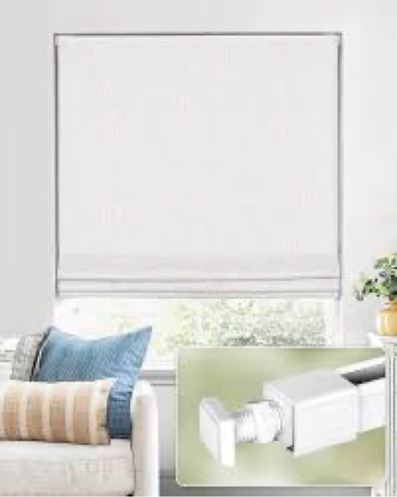 UNISHADES no Drill Cordless Roman Shades for Windows, 34" W × 64" H - 100% Blackout - Linen - Mist W