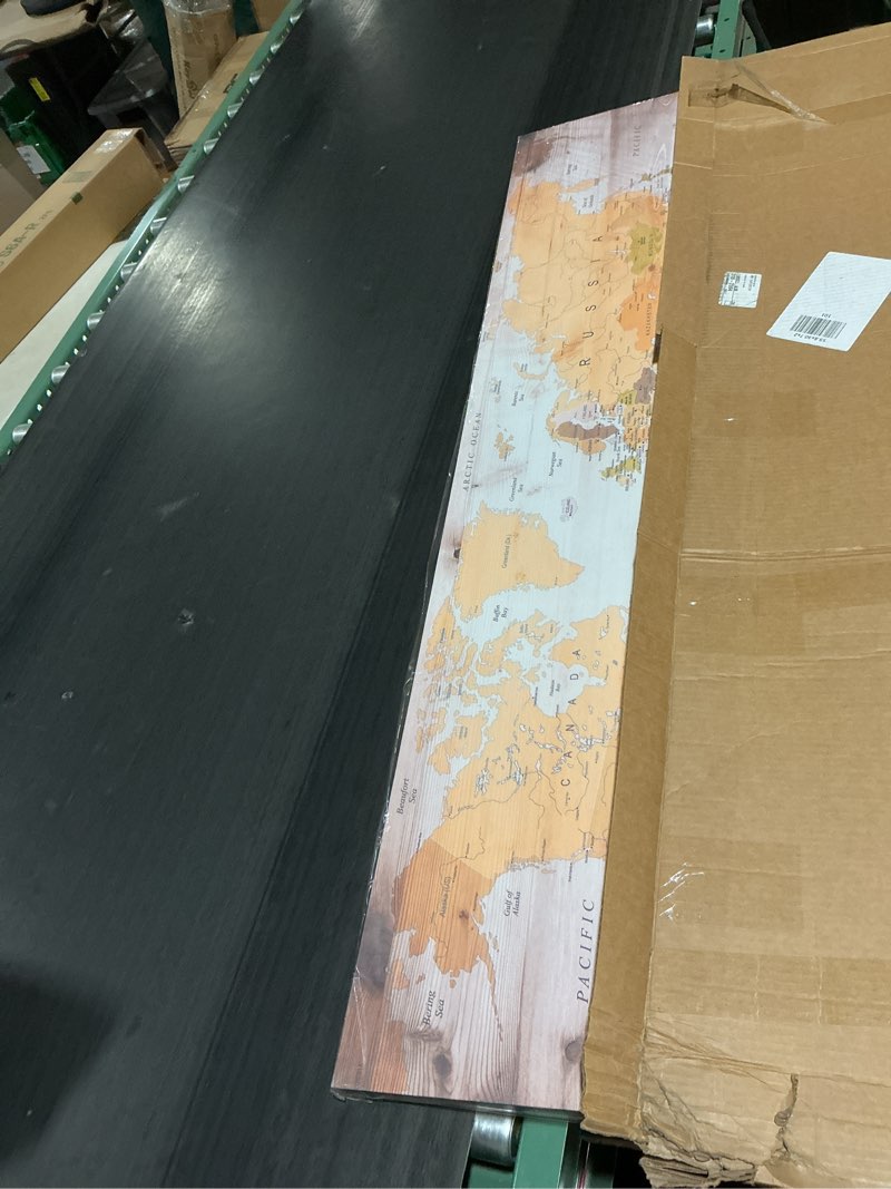 Condition photo showing Good Condition for Large Wall Art grey map of The World Painting Ready to Hang 29"x58"Large Framed Wall Art World Map Canvas Map Decorations Artwork Prints 58"L x 29"W grey