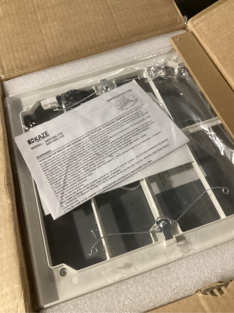 Condition photo showing As Is for sep150l11h | 150 cfm | 0.5 sone ultra quiet | energy star certified | humidity sensing | dimmable 4000k led | bathroom ventilation exhaust fan 150 cfm, 0.5 sone, 4000k, humidity sensing