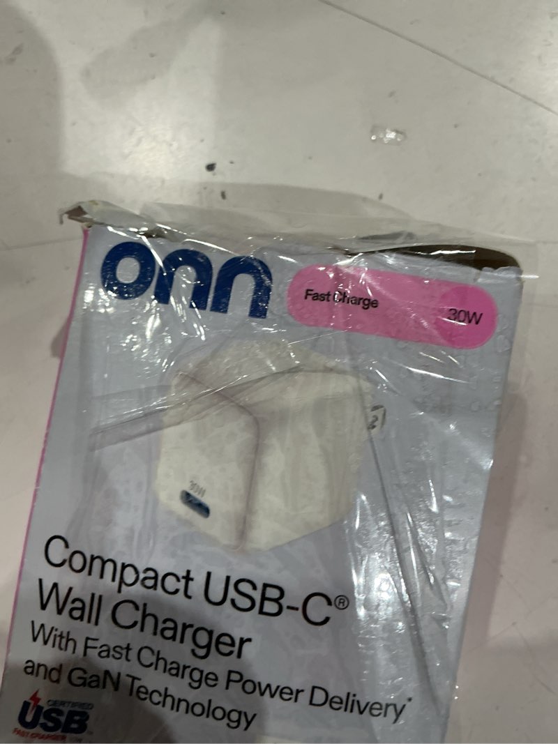 Condition photo showing As Is for onn. fast charging usb certified usb-c compact wall charger with 30w power delivery