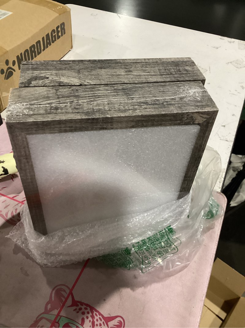 Condition photo showing New/Like New for 2 packs 8x10 shadow box frame with linen back - sturdy rustic memory display case of flower, pictures, medals and more, rustic gray rustic gray 8x10 2p
