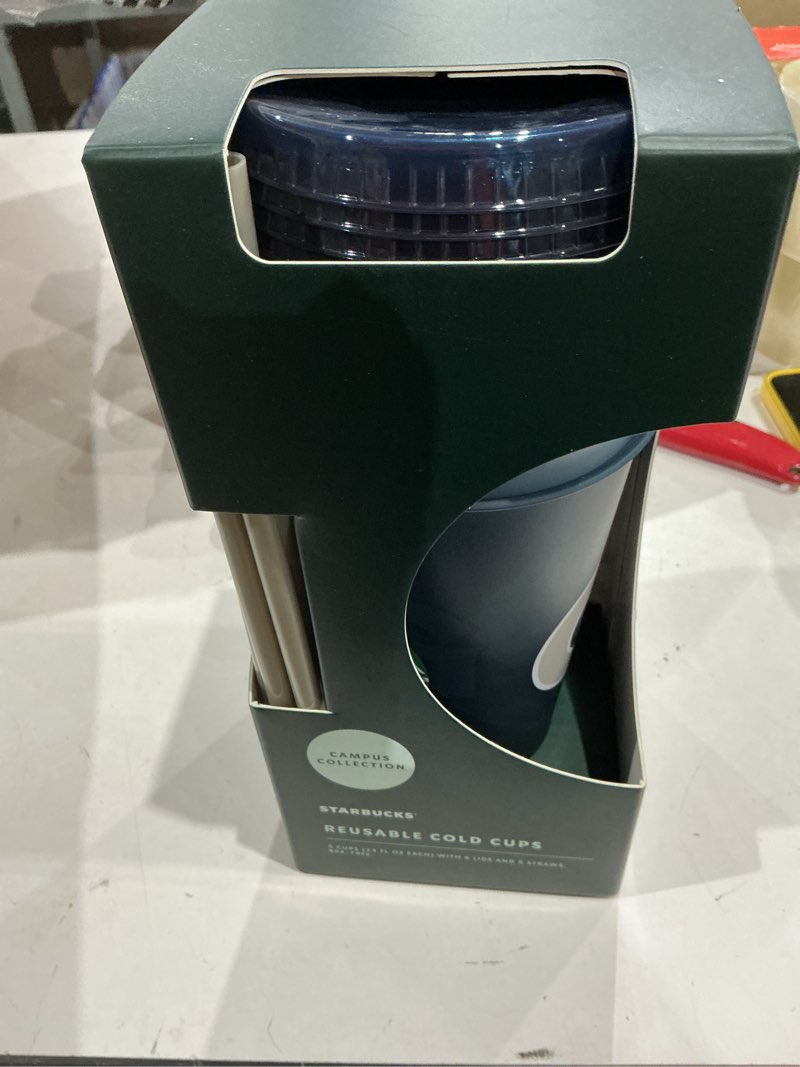 Condition photo showing New/Like New for starbucks reusable cold cups (5 pack - 24 fl oz each w/ lid & straws)