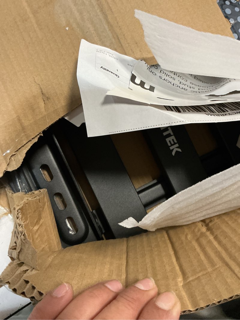 Condition photo showing As Is for montek ultra slim tv wall mount for 43-90 inch tvs | 1.1" thin low profile full motion bracket | dual swivel articulating arms with tilt | max vesa 600x400mm | holds 132lbs | fits 16"/18" studs