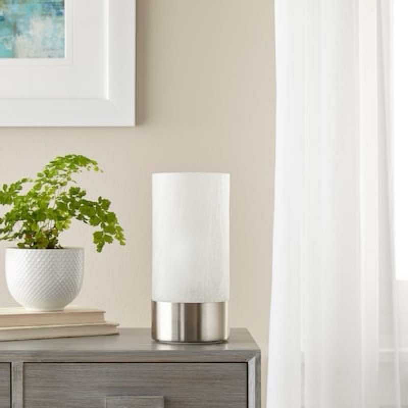 allen + roth 10-in brushed nickel touch uplight table lamp with glass shade