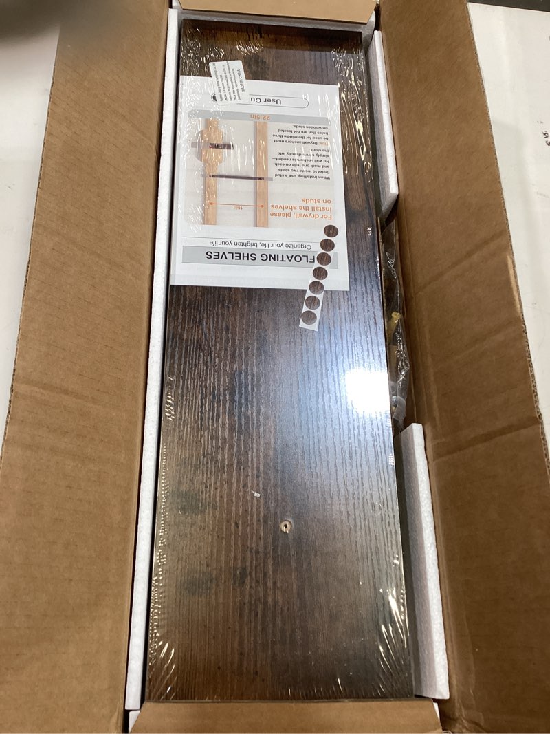 Condition photo showing Good Condition for bayka floating shelves set of 2, 22.5 inches farmhouse rustic wood wall mounted shelves for bathroom, bedroom, living room or kitchen, hanging shelf decor book with 22lbs capacity, rustic brown b. rustic brown - americana farmhouse style 22.5inches