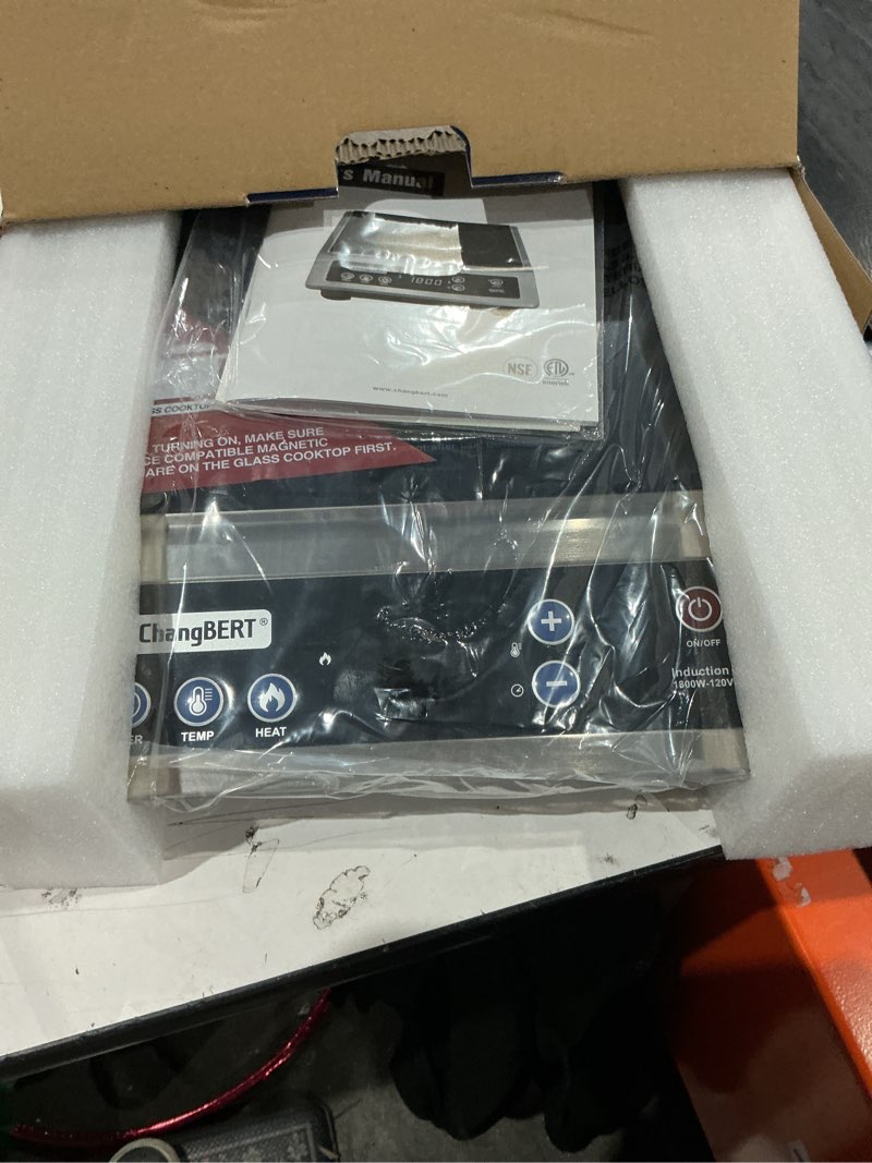 Condition photo showing As Is for changbert induction cooktop, commercial grade portable cooker, large 8” heating coil, premium stainless steel countertop burner with nsf certified, 10 hours timer powerful 1800w professional hot plate