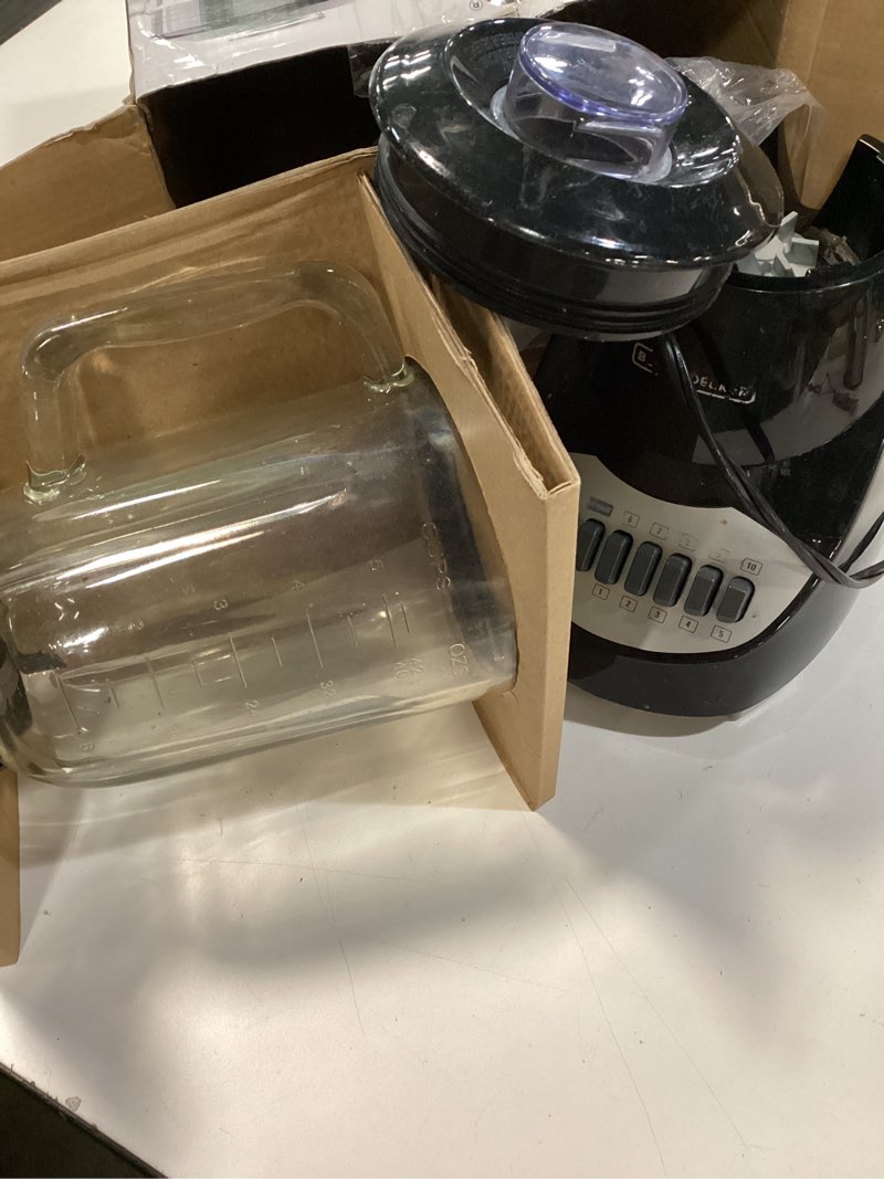 Condition photo showing As Is for BLACK+DECKER Countertop Blender with 6-Cup Glass Jar, 10-Speed Settings, Black, BL2010BG