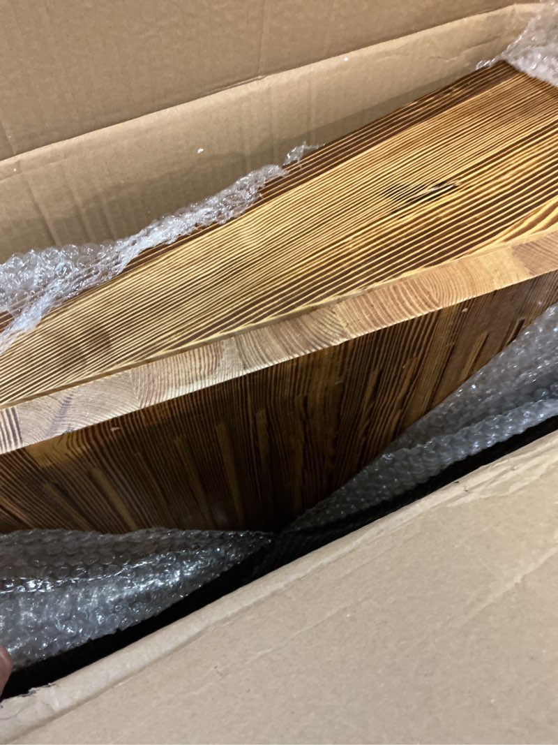 Condition photo showing New/Like New for wooden threshold ramp for home steps, 9" rise doorway ramp with non-slip grooves, door ramp for wheelchair/walker/cart/scooter, (31.4 w*9.0" h, solid pine wood, 600lbs capacity)