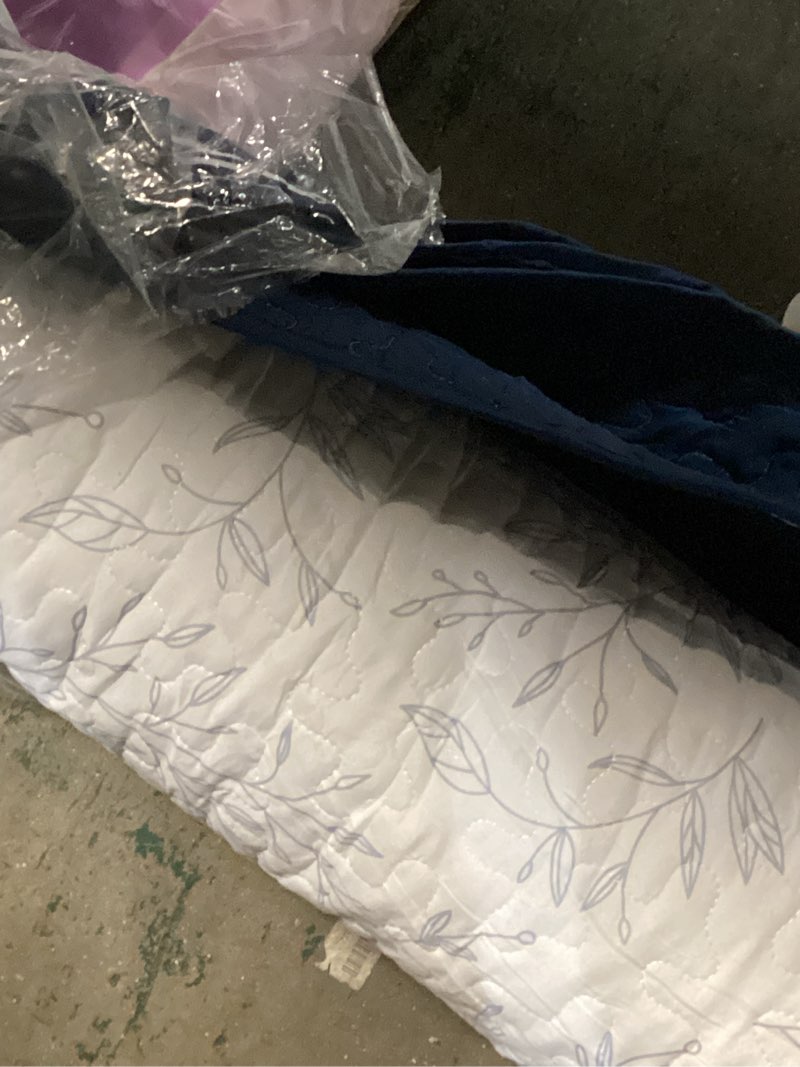 Condition photo showing Good Condition for djy striped quilt set king size, navy blue boho striped patchwork leaves printed bedspread coverlet set 3 pieces soft lightweight microfiber quilted bedding set for all season (104"x90") navy blue king