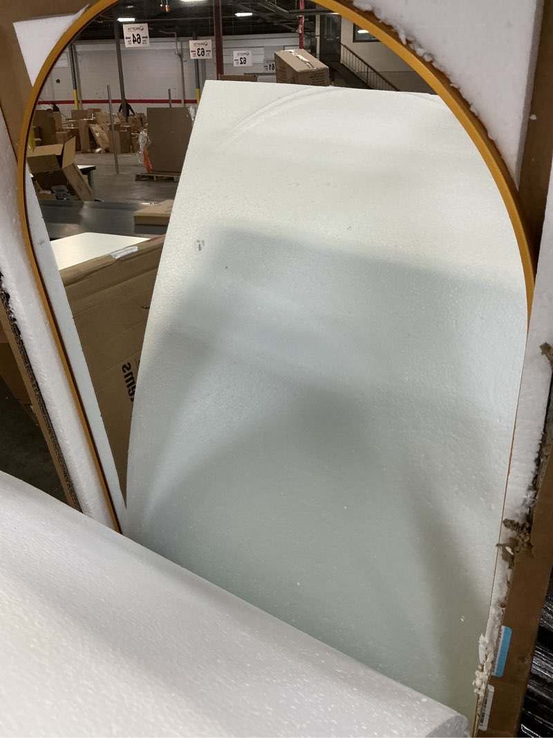 Condition photo showing Good Condition for Full Lenth Mirror with Stand, 56"x19" Aluminum Alloy Frame, 3-in-1 Standing/Wall-Mounted/Leaning Mirror for Bedroom & Living Room, Shatterproof Tempered Glass & Space-Saving Design 56"L x 19"W Gold-arched