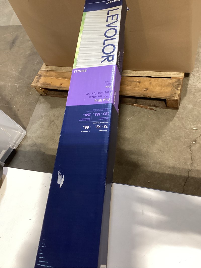 Condition photo showing New/Like New for levolor trim+go 1-in slat width 72-in x 72-in cordless white vinyl room darkening full-view standard mini blinds
