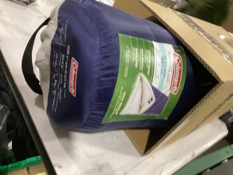 Condition photo showing New/Like New for Coleman Brazos 20/30°F Adult Cool-Weather Sleeping Bag with No-Snag Zipper & Stuff Sack, Machine Washable, Great for Camping, Traveling, Guests, & More PFAS-Free 30°f