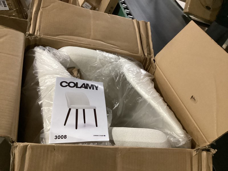 Condition photo showing Good Condition for COLAMY Modern Dining Chairs Set of 2, Fabric Upholstered Dining Room Chairs Dinner Chair Stylish Kitchen Chairs with Curved Back and Metal Legs, Beige Fb-beige Set of 2